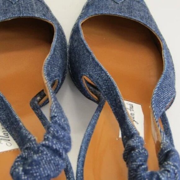 NEW MARYAM AMALKI  Cassidy Pumps Slingback Squared Toe Cushioned Denim Size 8 - Picture 3 of 13